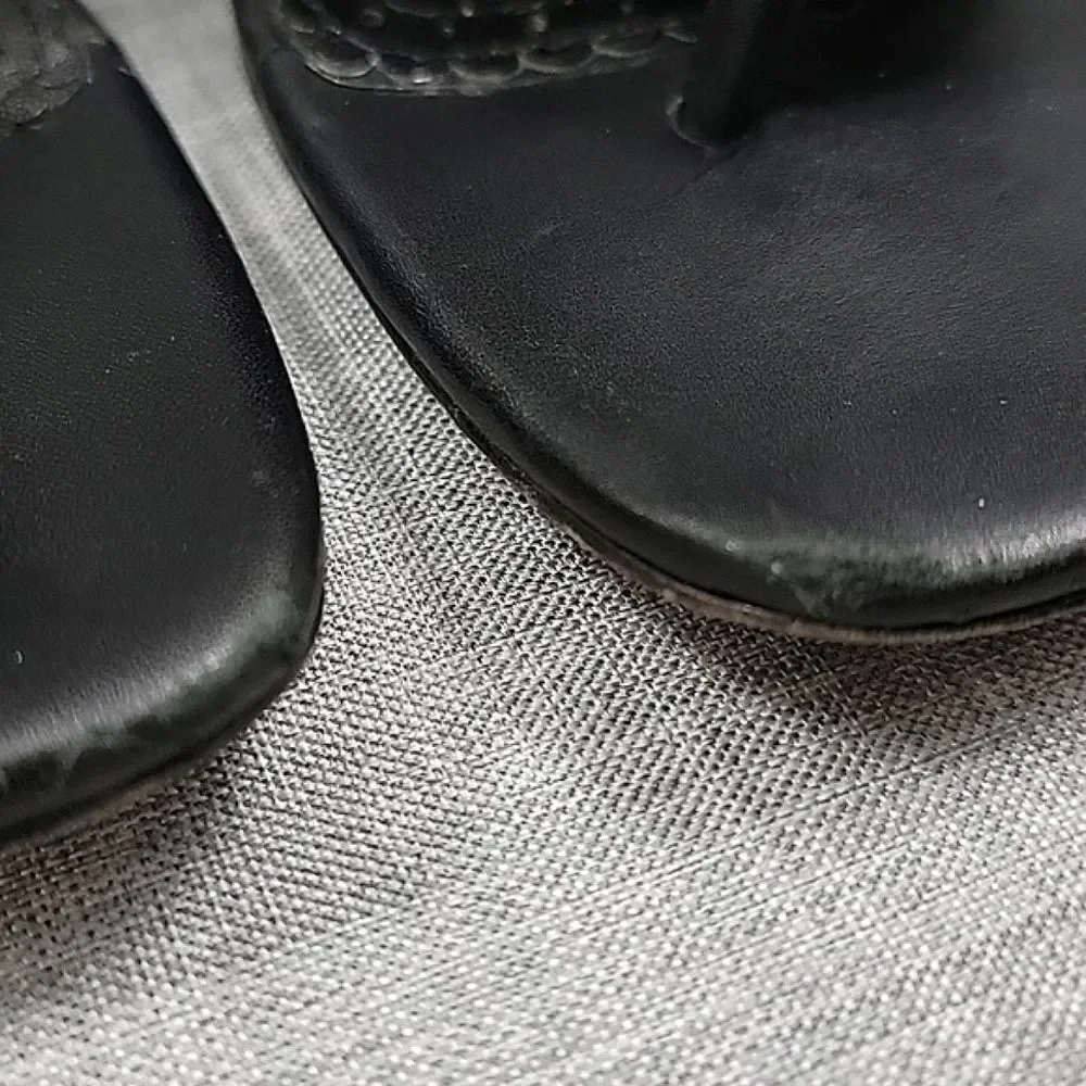 Brooks Brothers Black Leather Wedge Toe Slip-On Sandal, women's SZ 7